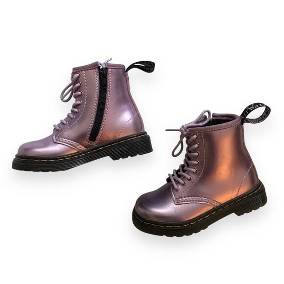 Dr. Martens metallic pink lace up boots with zipper - Picture 1 of 8